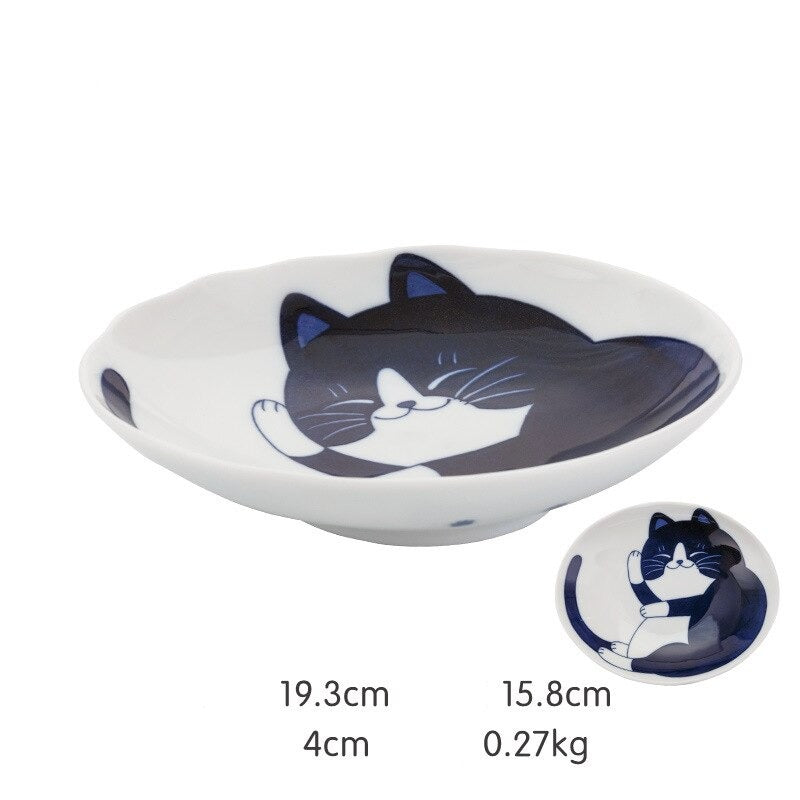 Zestaw talerzy i misek ceramicznych z wzorem uroczego kota