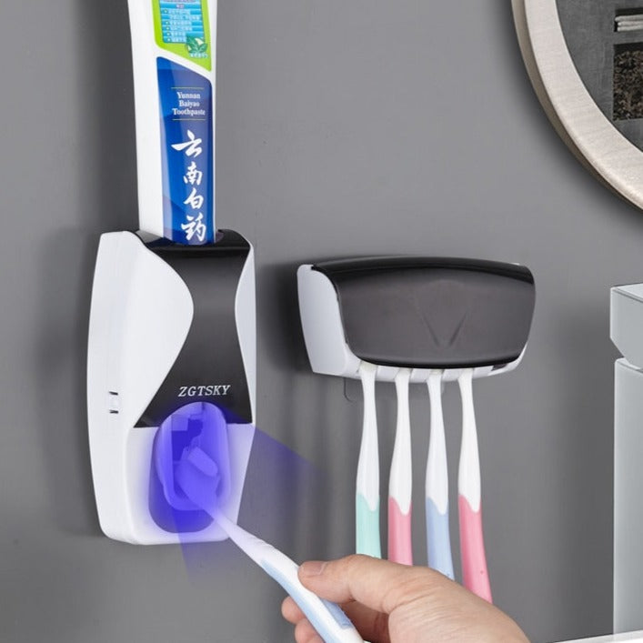 Automatyczny dozownik pasty do zębów z uchwytem do szczoteczek