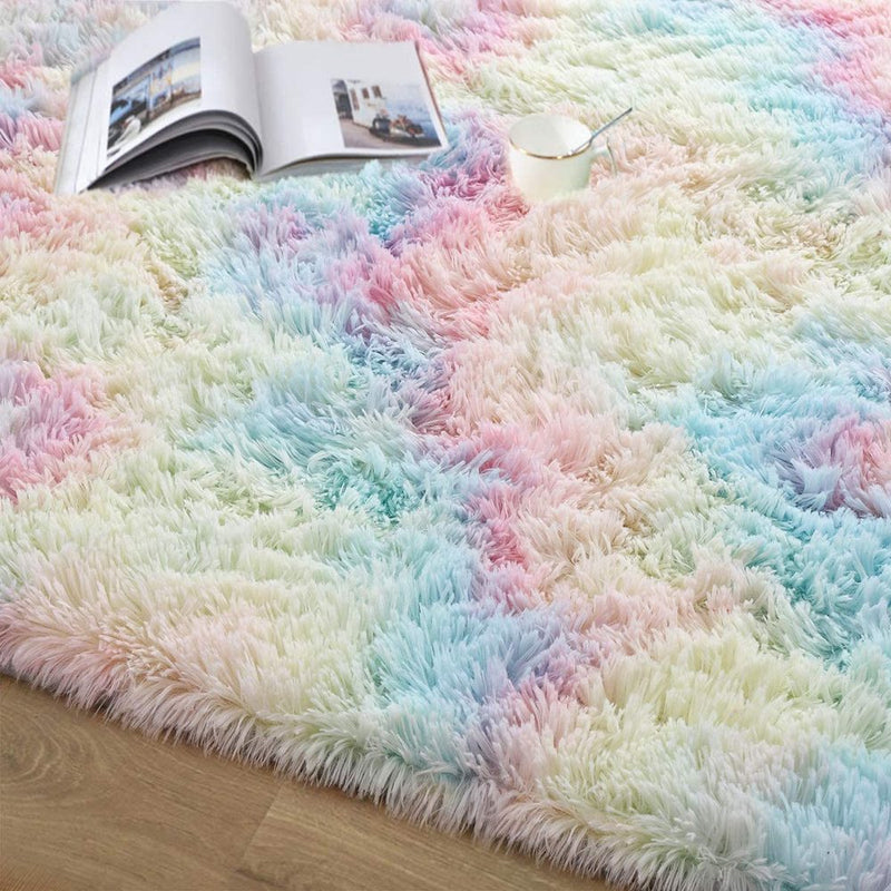 Super mięki futrzasty dywan - Tęcza